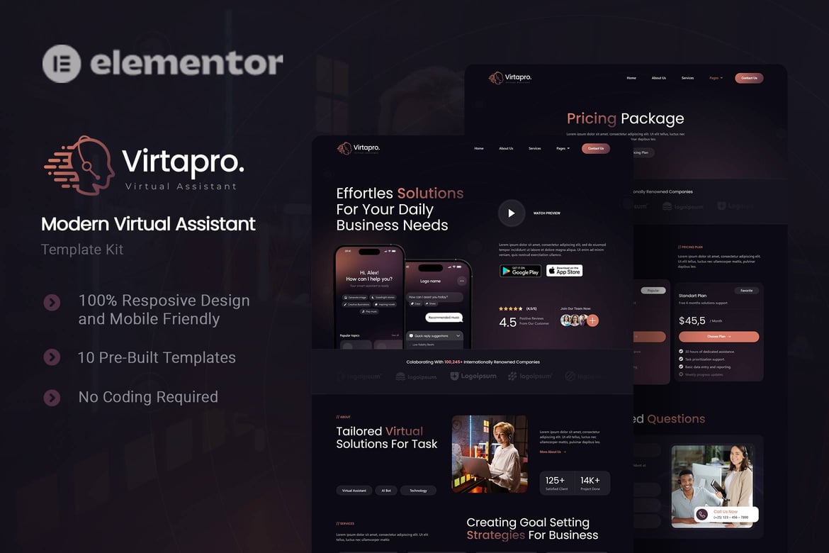 Virtapro – Modern Virtual Assistant Elementor Template Kit