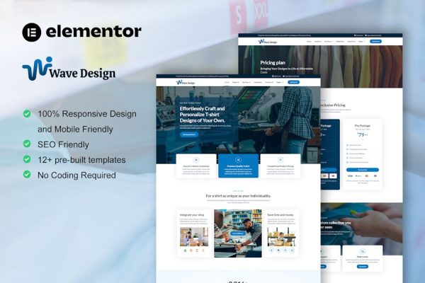 WaveDesign – T Shirt Design & Printing Service Elementor Pro Template Kit