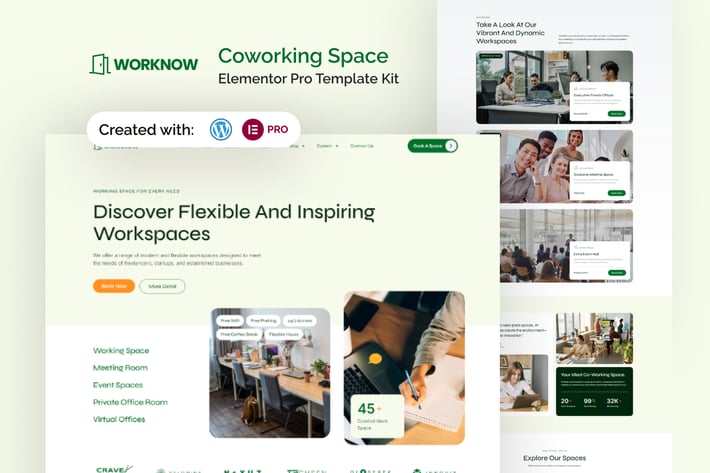 Worknow – Coworking Space Elementor Pro Template Kit